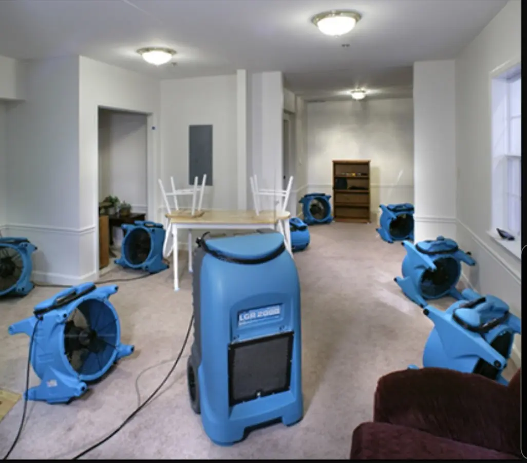 Air movers and dehumidifier setup for Water Extraction & Removal in Montague
