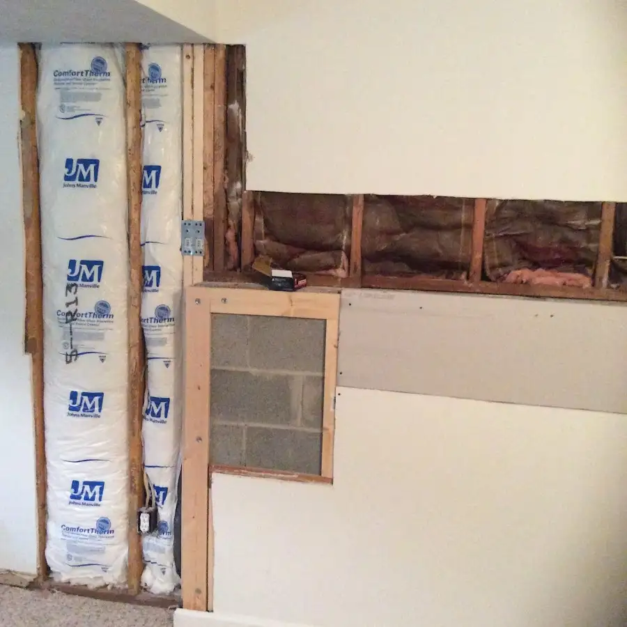 Wall insulation replacement during Basement Flood Cleanup in Montague